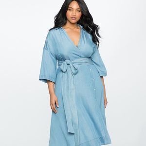 Chambray faux-wrap dress